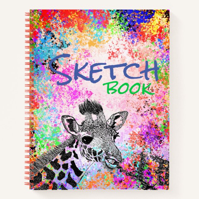 Colourful Mixed Media Giraffe Drawing Notebook (Front)