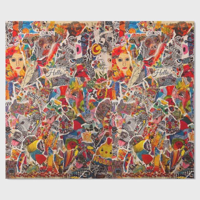 Colourful Mixed Media Pop Art Collage   Wrapping Paper (Flat)