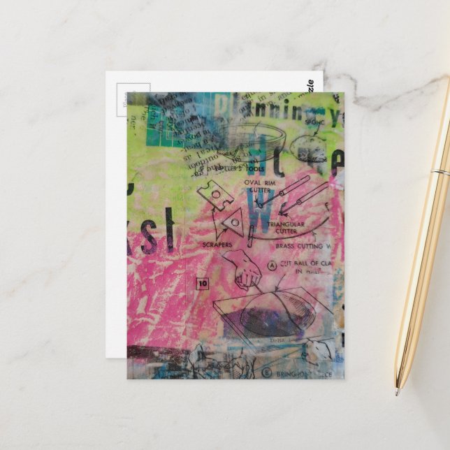 Colourful Mixed Media Retro Woodworking Diagrams Postcard (Front/Back In Situ)