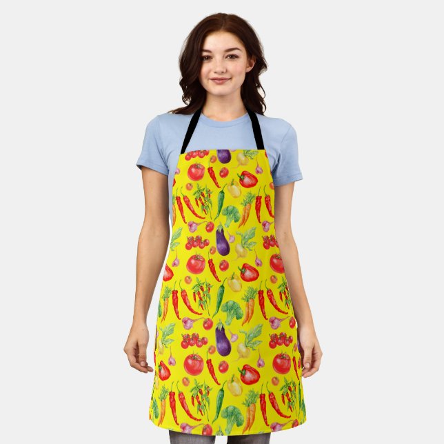 Colourful Mixed Vegetable Vegan Chef Apron (Worn)
