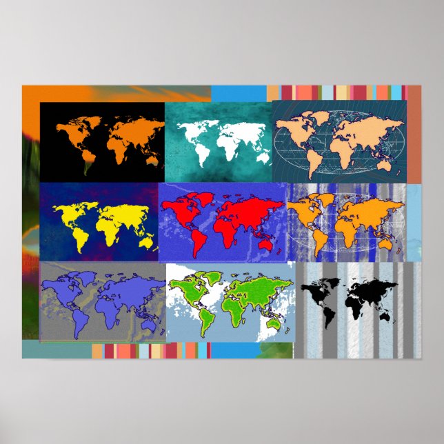 colourful mixed-world . world maps poster (Front)