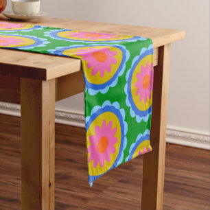Colourful Mod 60s Bright Flower Mandala Pattern  Medium Table Runner