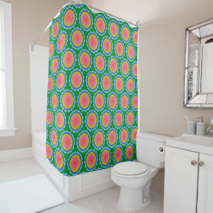 Colourful Mod 60s Bright Flower Mandala Pattern Shower Curtain
