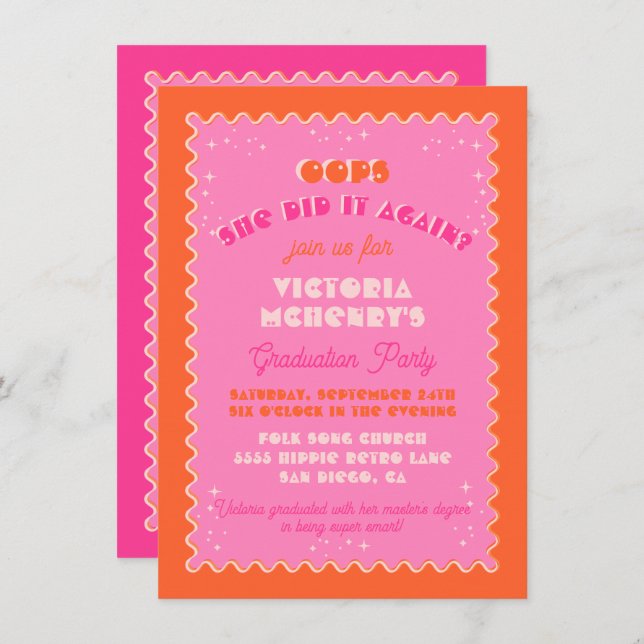 Colourful Mod Bright Bold Retro Graduation Invitation (Front/Back)
