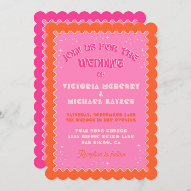 Colourful Mod Bright Bold Retro Wedding Invitation (Front/Back)