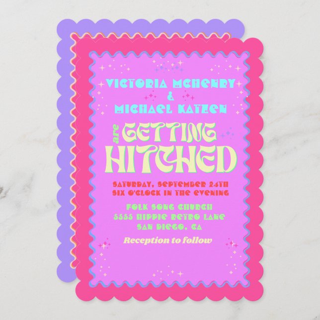 Colourful Mod Bright Bold Retro Wedding Invitation (Front/Back)