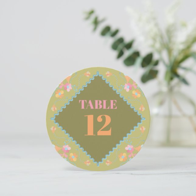 Colourful Mod Embroidery Save the Date Invitation (Standing Front)