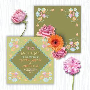 Colourful Mod Embroidery Save the Date Invitation