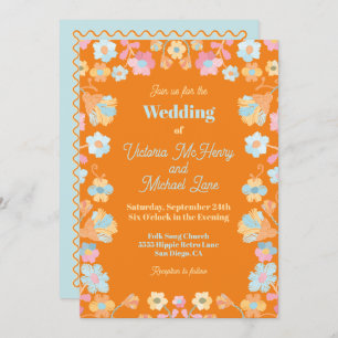 Colourful Mod Embroidery Wedding Invitation
