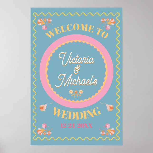 Colourful Mod Embroidery Welcome Wedding Sign (Front)
