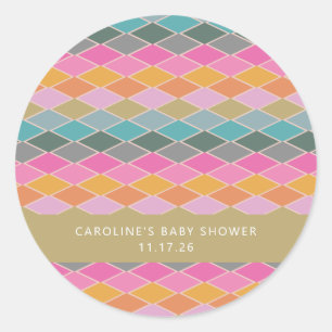 Colourful Mod Geometric Shapes Custom Baby Shower Classic Round Sticker