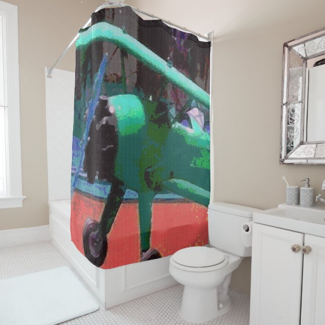 Colourful Model Plane Shower Curtain (In Situ)