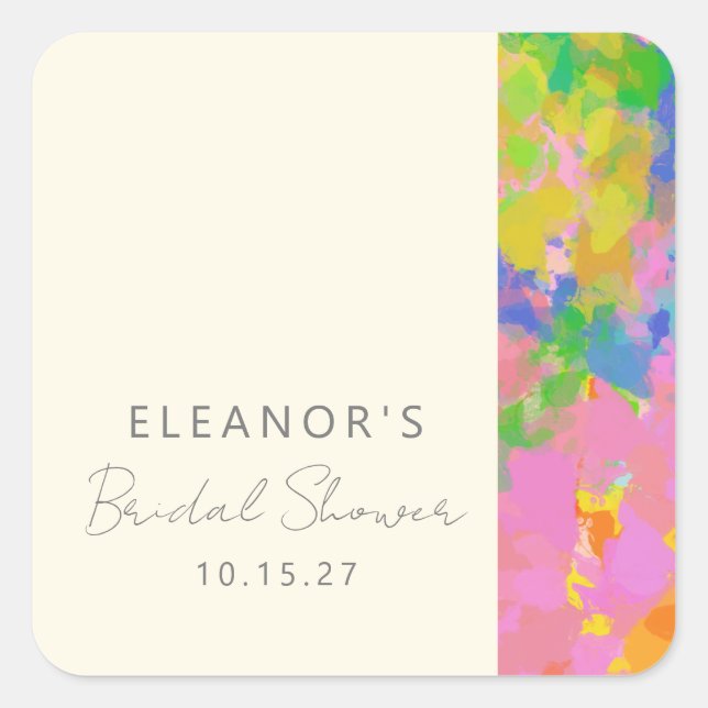 Colourful Modern Abstract Art Bridal Shower Custom Square Sticker (Front)