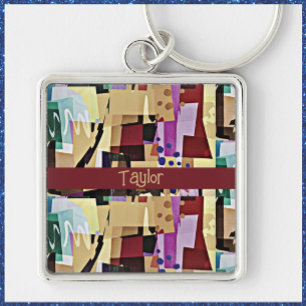 Colourful Modern Abstract Art Pattern Key Ring