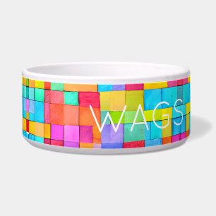 Colourful Modern Abstract Art Pet Name Bowl Fun