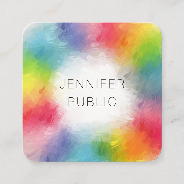 Colourful Modern Abstract Art Rainbow Colours Tren Square Business Card (Front)