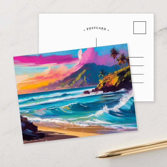 Colourful Modern Abstract Beach Landscape Postcard (Creator Uploaded)