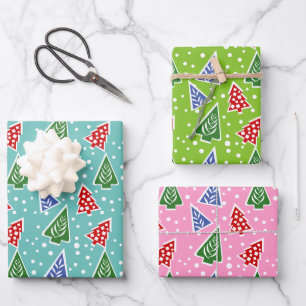 Colourful modern abstract Christmas trees holiday Wrapping Paper Sheet