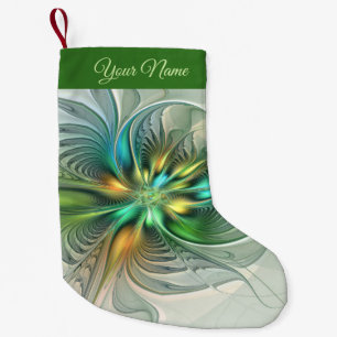 Colourful Modern Abstract Flower Fractal Art Name Small Christmas Stocking
