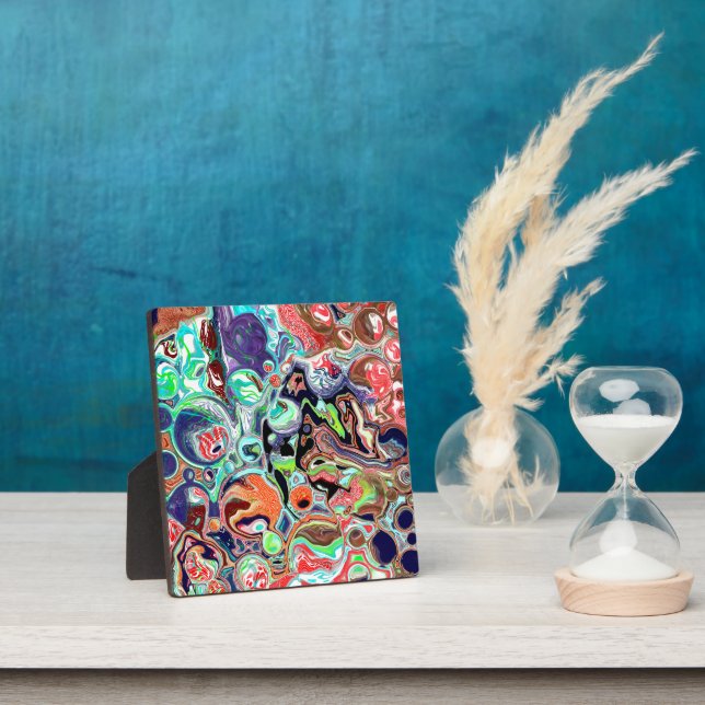 Colourful modern Abstract Fluid Art Plaque (Insitu)