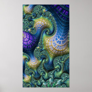 Colourful Modern Abstract Fractal Alien Landscape Poster
