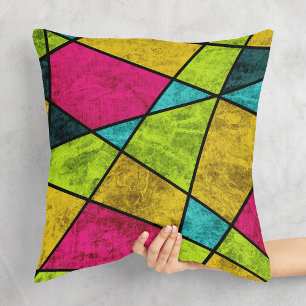 Colourful Modern Abstract geometric shapes Neon Cushion