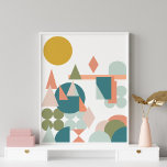 Colourful Modern Abstract Landscape Shapes Collage Poster<br><div class="desc">A playful pattern of geometric shapes forming an abstract landscape in a soft muted colour palette of teal,  mustard,  coral,  blush,  and moss.</div>