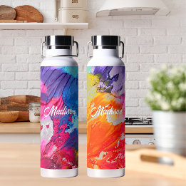 Colourful Modern Abstract Paint Add Name Water Bottle