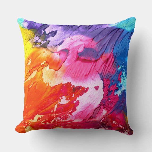 Colourful Modern Abstract Paint Cushion (Front)