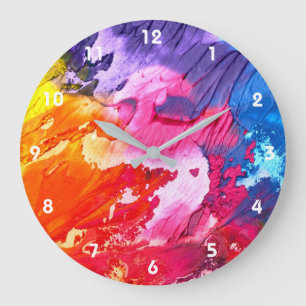 Colourful Modern Abstract Paint Large Clock