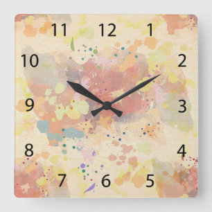 Colourful Modern Abstract Paint Splash Square Wall Clock