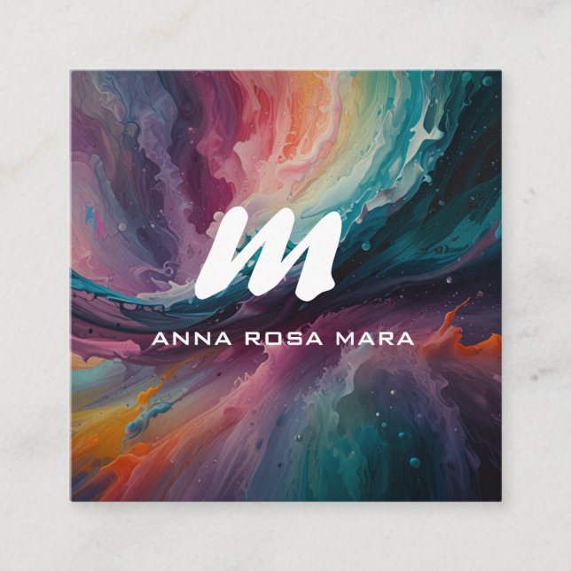 *~* Colourful Modern Abstract QR Bold AP93  Square Business Card (Front)