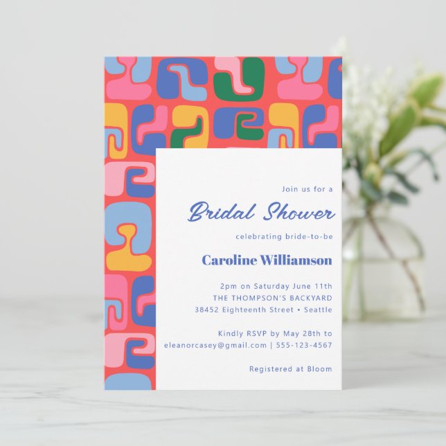 Colourful Modern Abstract Red Unique Bridal Shower Invitation (Standing Front)