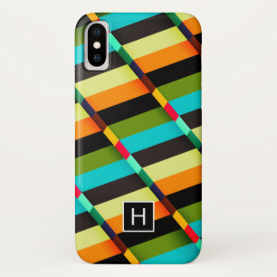 Colourful Modern Abstract Stripes & Monogram iPhone X Case