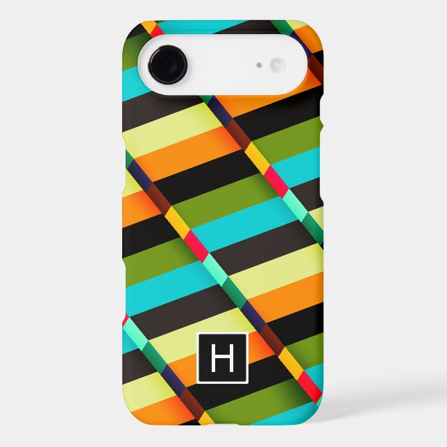 Colourful Modern Abstract Stripes & Monogram Case-Mate iPhone Case (Back)