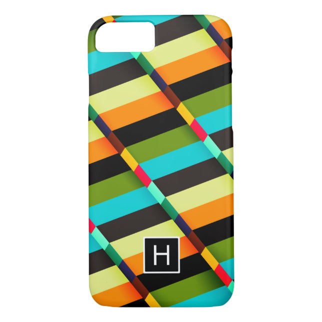 Colourful Modern Abstract Stripes & Monogram Case-Mate iPhone Case (Back)
