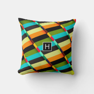 Colourful Modern Abstract Stripes & Monogram Cushion