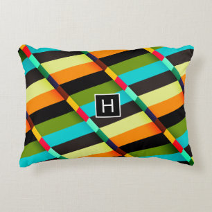 Colourful Modern Abstract Stripes & Monogram Decorative Cushion