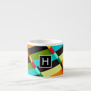 Colourful Modern Abstract Stripes & Monogram Espresso Cup