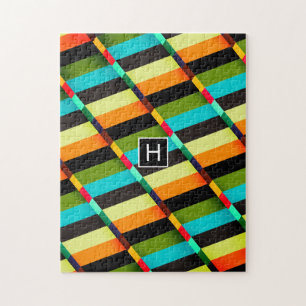 Colourful Modern Abstract Stripes & Monogram Jigsaw Puzzle