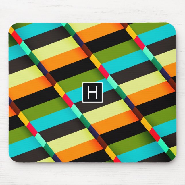 Colourful Modern Abstract Stripes & Monogram Mouse Pad (Front)