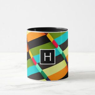 Colourful Modern Abstract Stripes & Monogram Mug