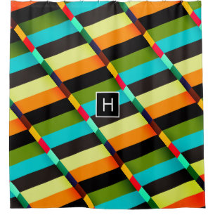 Colourful Modern Abstract Stripes & Monogram Shower Curtain
