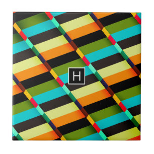 Colourful Modern Abstract Stripes & Monogram Tile