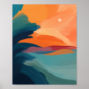 Colourful Modern Abstract Sunset Over the Beach Poster