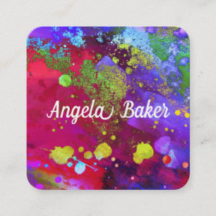  colourful modern abstract watercolor splatter bol square business card