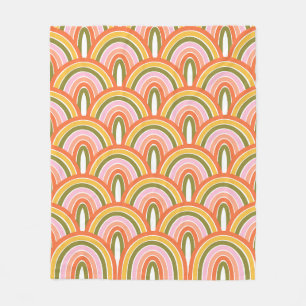 Colourful Modern Aesthetic Boho Rainbow Pattern Fleece Blanket