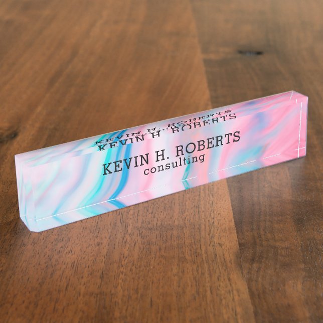 Colourful modern agate marble stone nameplate (Side)