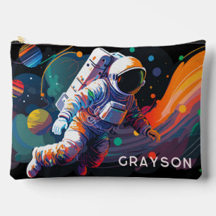 Colourful Modern Astronaut Space Personalised Name Accessory Pouch