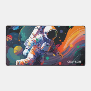 Colourful Modern Astronaut Space Personalised Name Desk Mat